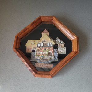 Vintage "Pershore Mill" 1990 framed wood shadow box by David Winter
